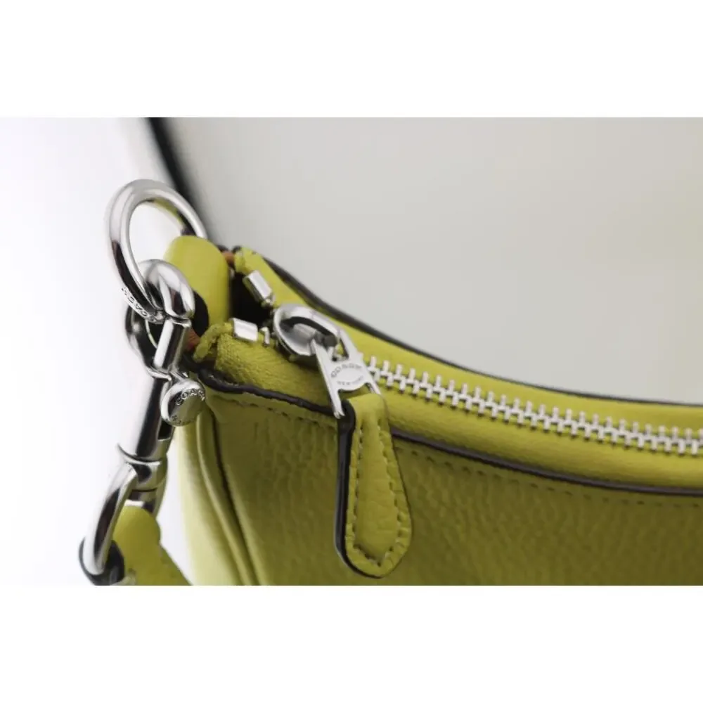 COACH Teri Hobo Pebble Leather Shoulder Bag w/Crossbody Strap - Key Lime Green